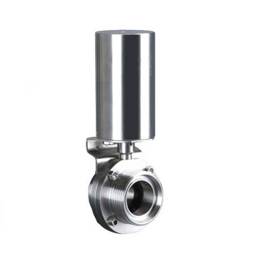 Hygienic Sanitary Stainless Steel male threaded Butterfly Valve With Pneumatic Actuator