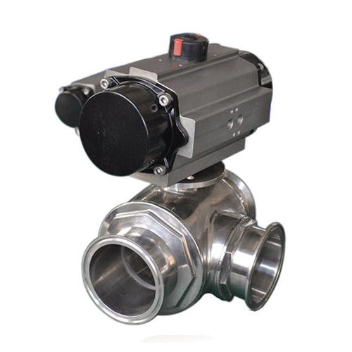 Sanitary three way ball valve,Pneumatic Operated,tri clamped connection