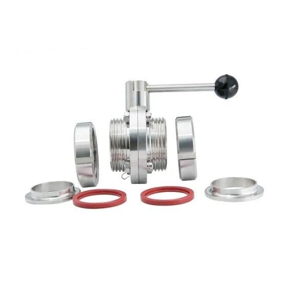 CE ISO Stainless Steel Union End Sanitary Butterfly Valve With Pull Handle