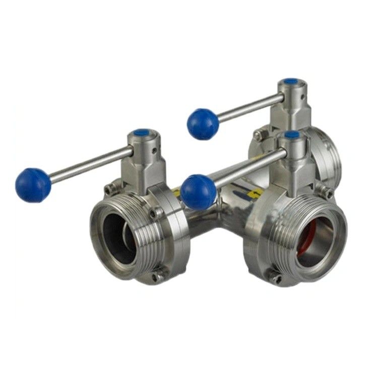 Sanitary Hygienic Butterfly Valve Stainless Steel Food Grade Male Thread 3 Way