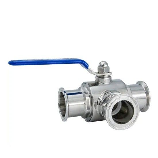 3- Way Fully Polished Sanitary Ball Valve With Tri Clamp Ends , Manual Type