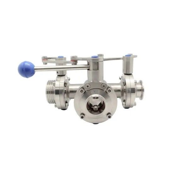 Stainless 304/316L Sanitary Butterfly Valve Three Way Thread With Three Pulling Handle