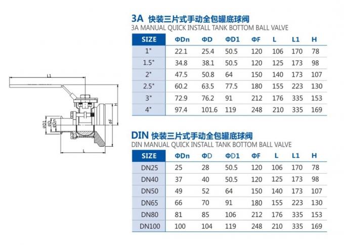 Hygienic Sanitary Stainless steel Manual Tank Bottom Ball Valve 0