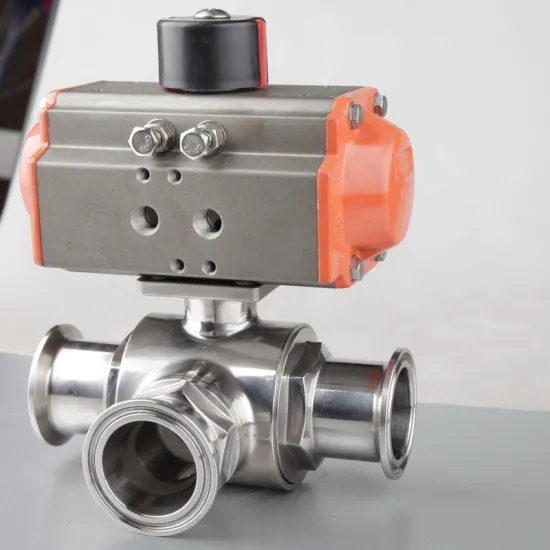 Hygienic Stainless Steel Three Way Tri Clamp Ball Valve With Pneumatic Actuator 0