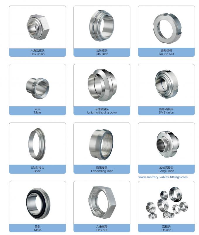 SS304/316L Sanitary Stainless Steel 3A SMS DIN ISO Pipe Fitting Union 0