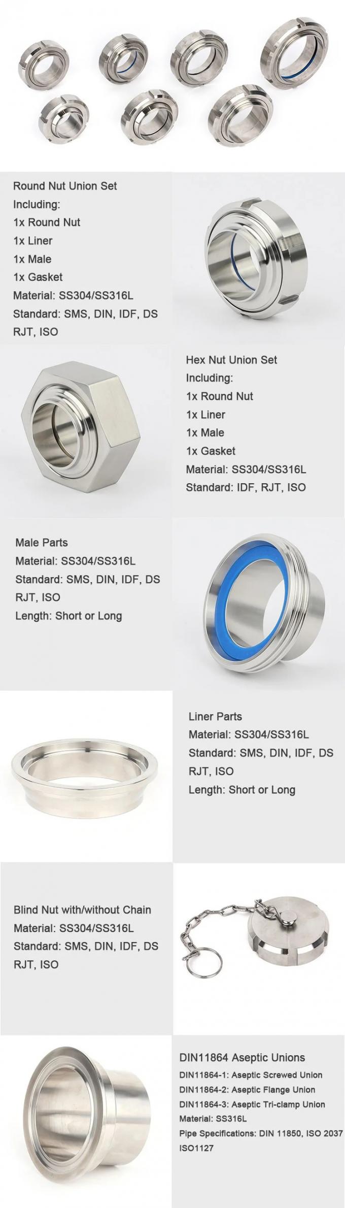 Hygienic 3A DIN SMS ISO Idf Rjt Food Grade Sanitary Pipe Fittings Union 2